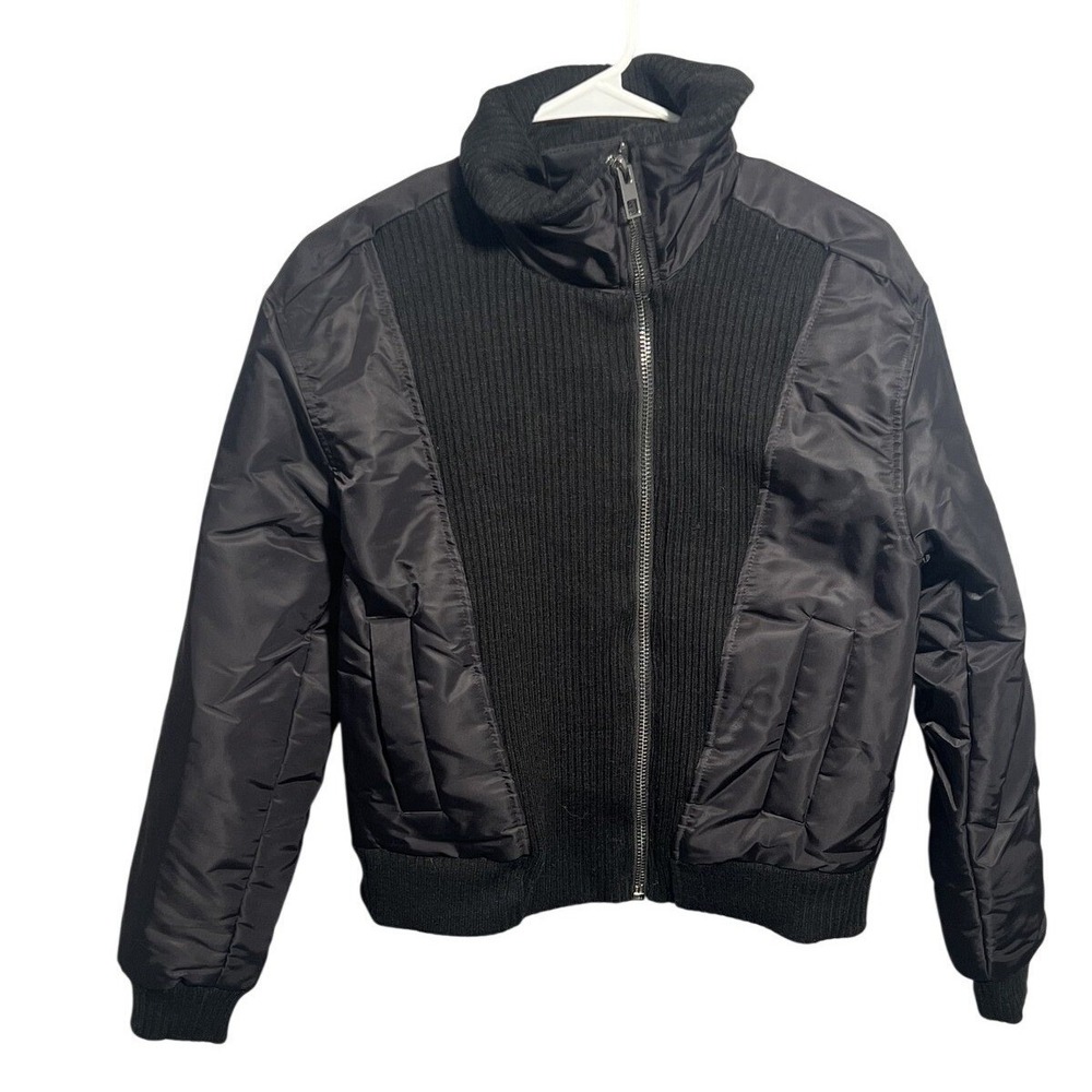 Simply Vera Vera Wang Women's Black Full Zip Bomber Jacket Size S Ribbed Knit